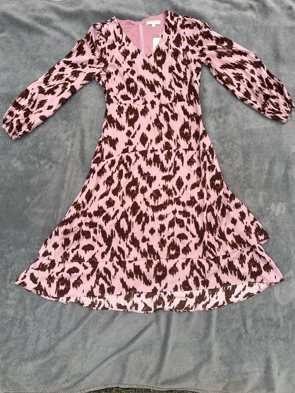 NWT DownEast Women’s Mauve Animal Print Tiered Hem Dress - “Mya Dress” - Large